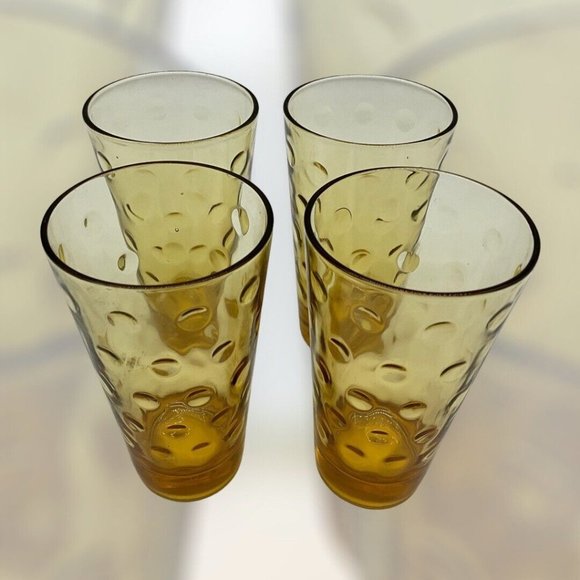 Hazel Atlas Vintage Gold Capri Dot Tumblers MCM Size 5.25 Inches High, Set of 4 - Picture 6 of 15